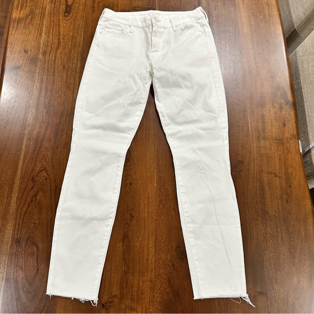 Mother The Looker Ankle Fray Crop Jean in Glass Slipper White Size 28